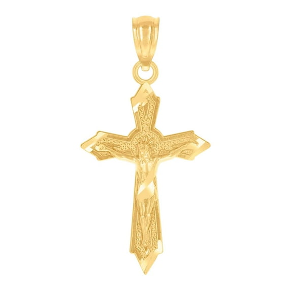 14k Yellow Gold Unisex Cross Crucifix Religious Pendant Necklace Charm 25.6x13.2mm Wide Pendant for Women