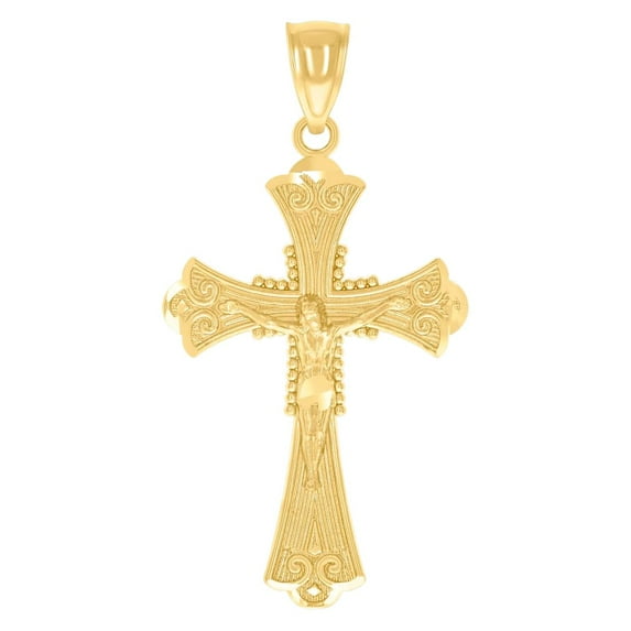 14k Yellow Gold Unisex Cross Pendant Necklace Religious Charm 35.6x18.3mm Wide Pendant for Women