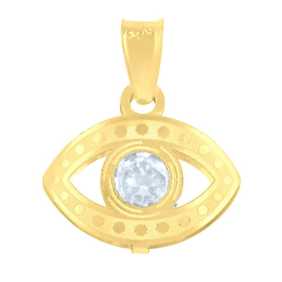14k Yellow Gold Unisex Cubic-zirconia Evil Eye Good Luck Charm Pendant for Men Women