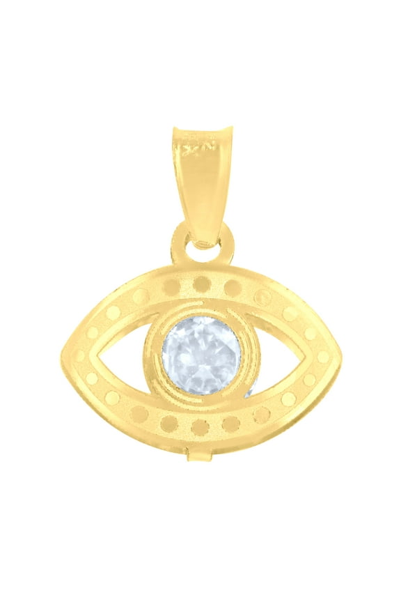 14k Yellow Gold Unisex Cubic-zirconia Evil Eye Good Luck Charm Pendant for Men Women