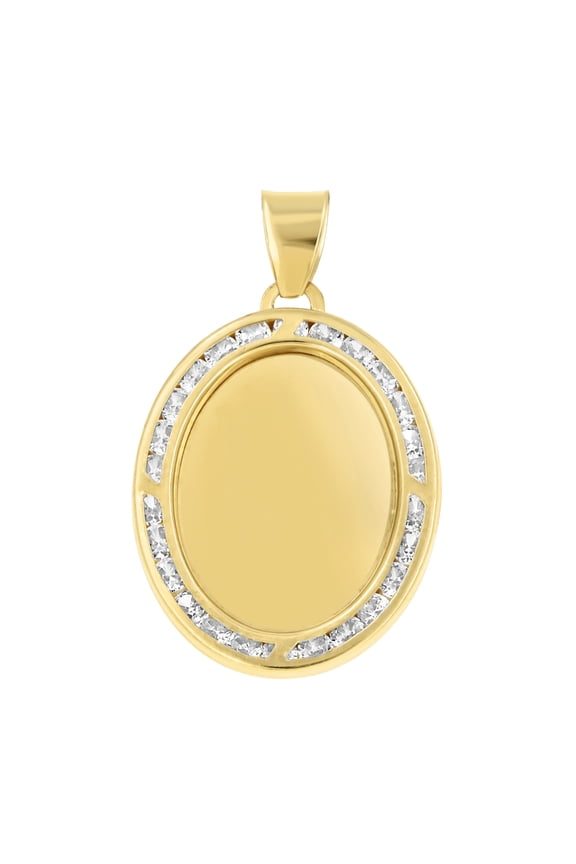 14k Yellow Gold Unisex Cubic-Zirconia Oval Photo Frame Charm Pendant