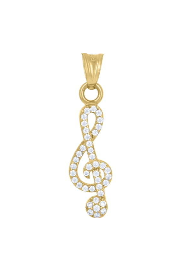 14k Yellow Gold Unisex Cubic-Zirconia Treble Clef Musical Note Music Fashion Charm Pendant