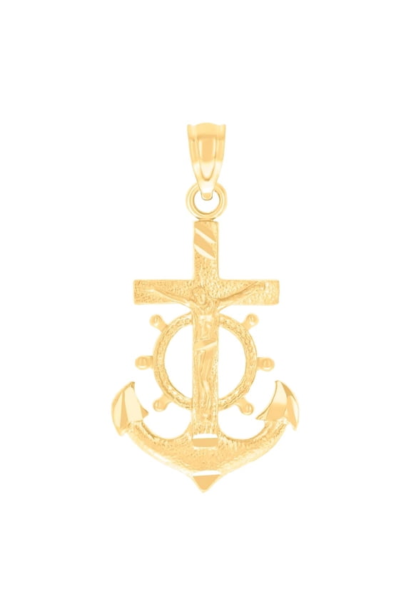 14k Yellow Gold Unisex Dc Nautical Ship Mariner Anchor Cross Crucifix Height 26.8mm Religious Pendant Necklace Charm Pen