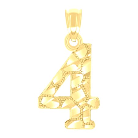 14k Yellow Gold Unisex Diamond-cut Nugget Unisex Initial Number 4 Charm Pendant