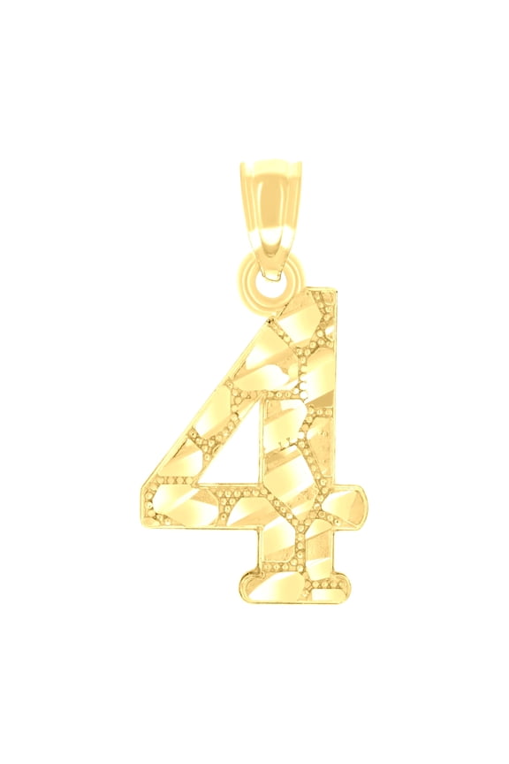 14k Yellow Gold Unisex Diamond-cut Nugget Unisex Initial Number 4 Charm Pendant