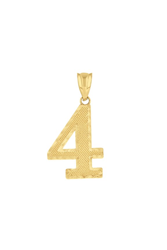 14k Yellow Gold Unisex Initial Number 4 Charm Pendant