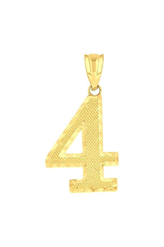 14k Yellow Gold Unisex Initial Number 4 Charm Pendant