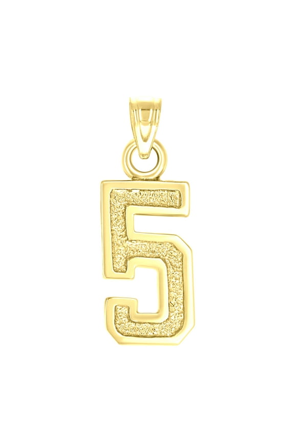 14k Yellow Gold Unisex Initial Number 5 Charm Pendant for Men Women