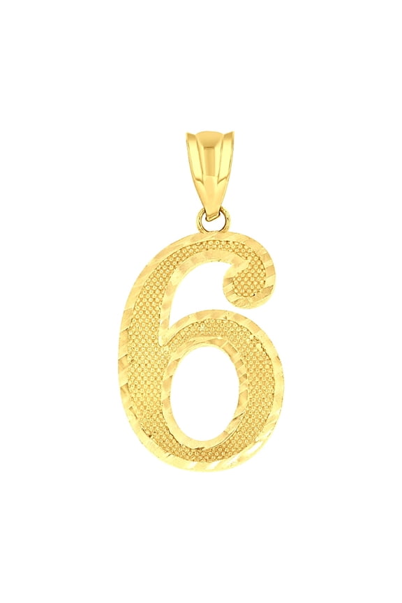 14k Yellow Gold Unisex Initial Number 6 Charm Pendant