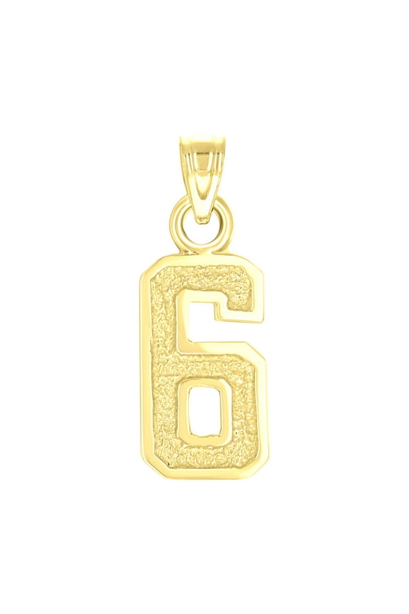 14k Yellow Gold Unisex Initial Number 6 Charm Pendant for Men Women