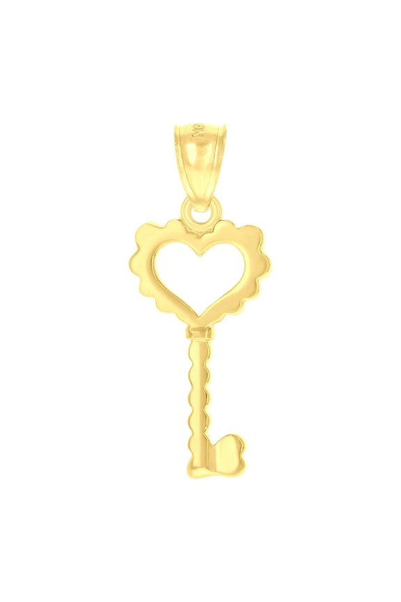 14k Yellow Gold Unisex Key Heart Ht:26.1mm Pendant Charm for Men Women