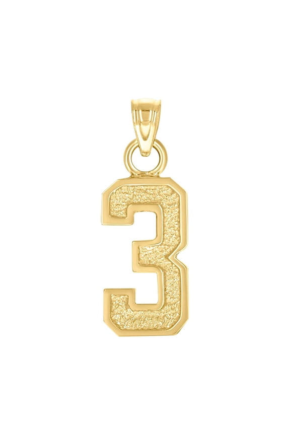 14k Yellow Gold Unisex Letter Name Personalized Monogram Initial Sport game Number 3 Charm Pendant Necklace 21.5x7.6mm W