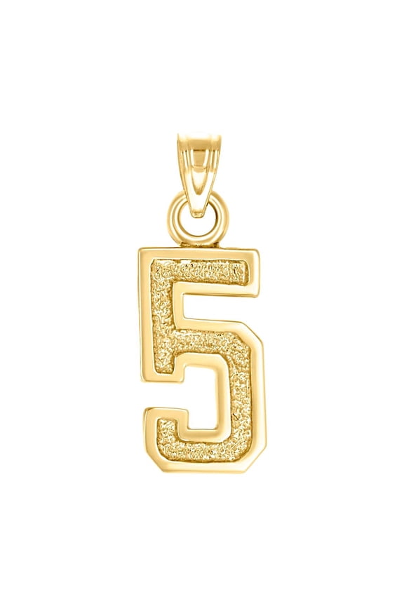 14k Yellow Gold Unisex Letter Name Personalized Monogram Initial Sport game Number 5 Charm Pendant Necklace 22x7.7mm Wid