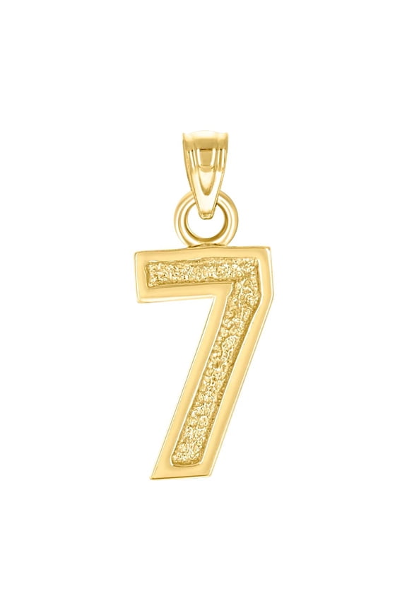 14k Yellow Gold Unisex Letter Name Personalized Monogram Initial Sport game Number 7 Charm Pendant Necklace 22.3x8.3mm W