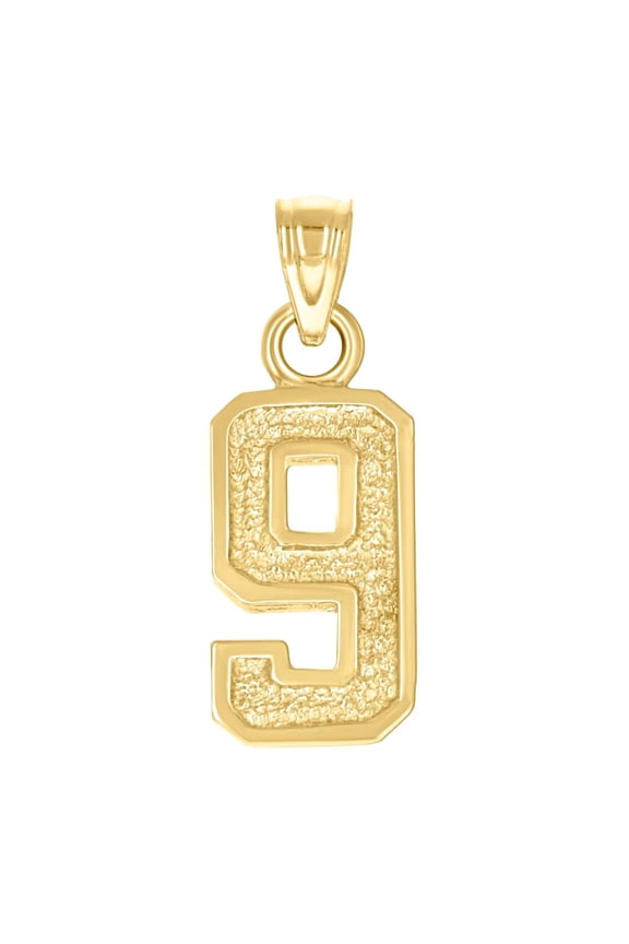 14k Yellow Gold Unisex Letter Name Personalized Monogram Initial Sport game Number 9 Charm Pendant Necklace 21.3x7.7mm W