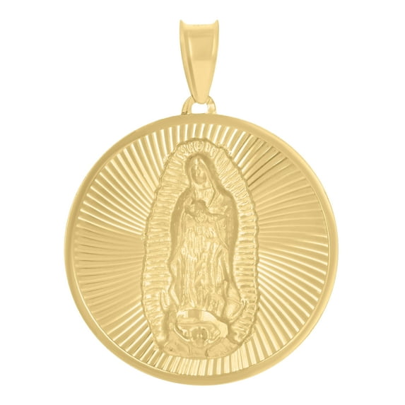 14k Yellow Gold Unisex Medallion Guadalupe/Mother Marry Religious Charm Pendant
