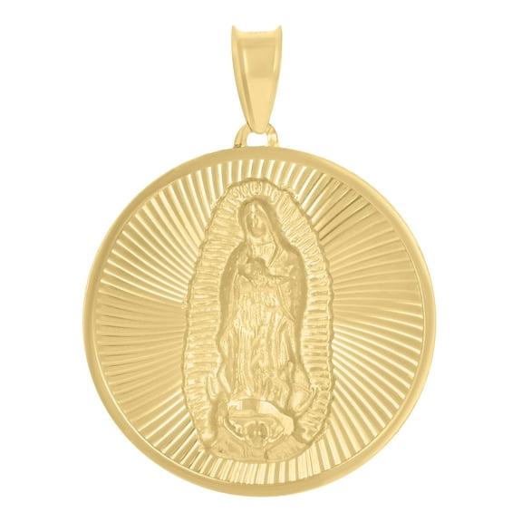 14k Yellow Gold Unisex Medallion Guadalupe/Mother Marry Religious Charm Pendant