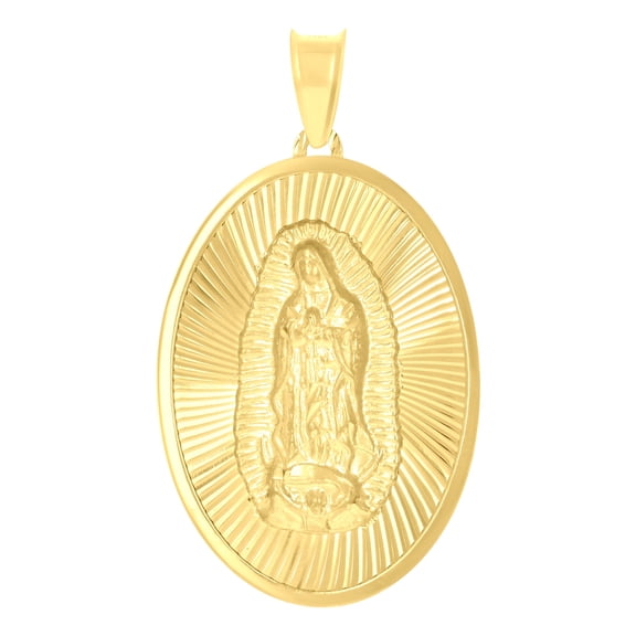 14k Yellow Gold Unisex Medallion Oval Guadalupe/mother Marry Religious Charm Pendant for Men Women