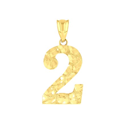 14k Yellow Gold Unisex Nugget Initial Number 2 Charm Pendant