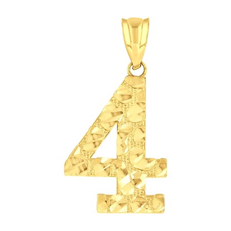 14k Yellow Gold Unisex Nugget Initial Number 4 Charm Pendant