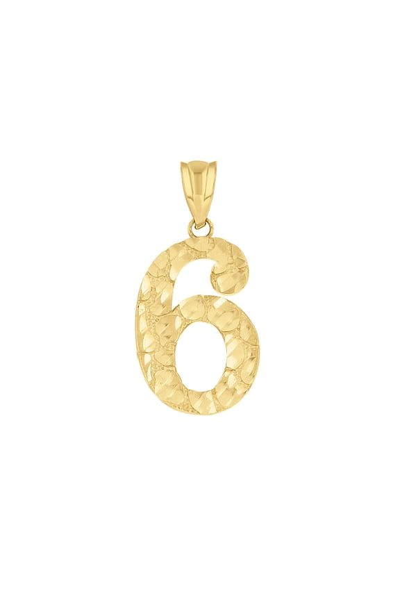 14k Yellow Gold Unisex Nugget Initial Number 6 Charm Pendant