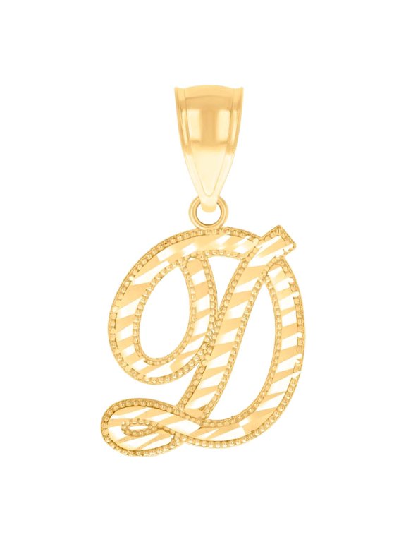 14k Yellow Gold Unisex Sparkle-Cut Letter Name Personalized Monogram Initial Alphabet D Charm Pendant Necklace 23.4x13.2