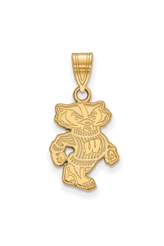 14k Yellow Gold University of Wisconsin Bucky Badger Pendant with W Sweater for Men and Women, NCAA Mascot Jewelry for Alumni and Fans, Unisex College Sports Charm