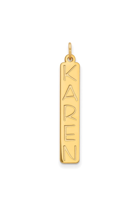 14k Yellow Gold Vertical Name Bar Pendant Necklace for Women, Minimalist Identity Jewelry in Block Letters, Custom Modern Style for Everyday Wear