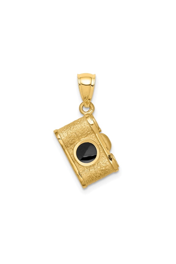 14k Yellow Gold Vintage Camera Pendant with Black Enamel, Photography Charm Necklace for Men and Women, Unisex Retro Jewelry Symbolizing Creativity and Memories