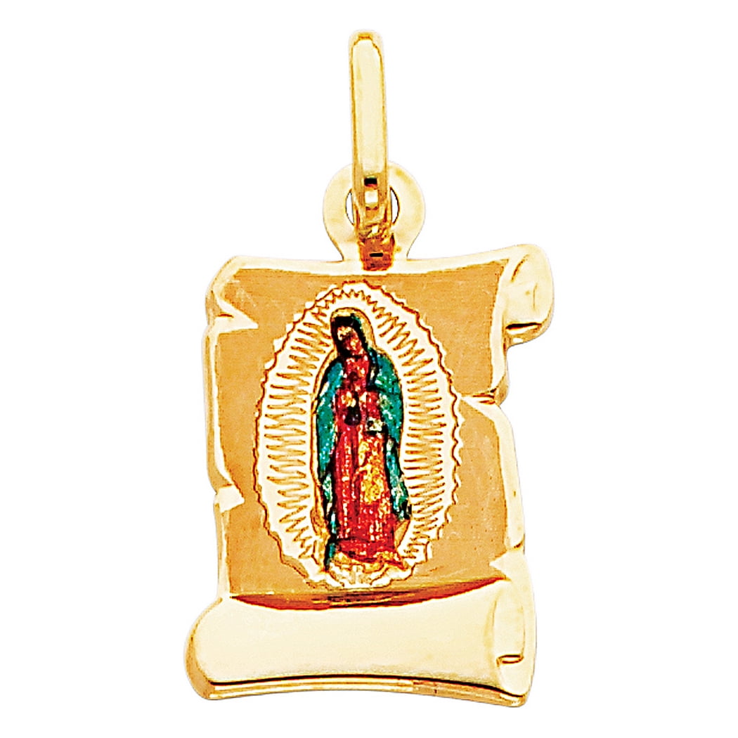 14k Yellow Gold Virgen De Guadalupe Picture Pendant Necklace 13x21mm ...