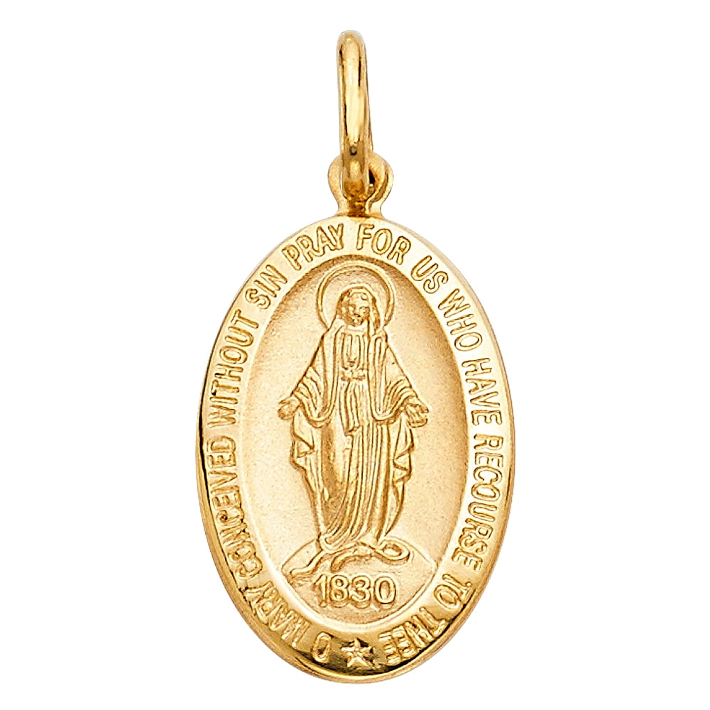 14k Yellow Gold Virgin Mary Miraculous Medal Pendant (28mm High ...