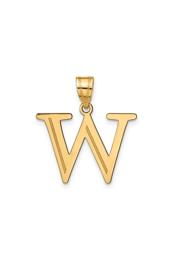 14k Yellow Gold W Initial Pendant for Women or Unisex, Polished Block Alphabet Letter Charm for Name Jewelry or Identity Monogram, Customizable Necklace Accessory