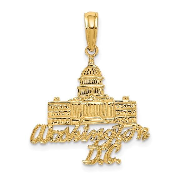 14k Yellow Gold Washington D.C. Capitol Building Pendant - 1.2 Grams - Measures 24.4x20.1mm