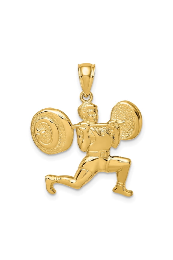 14k Yellow Gold Weightlifter Pendant for Men with Barbell Lunge Design, Athletic Fitness Charm, Strength Symbol Necklace, Bodybuilding Sports Jewelry