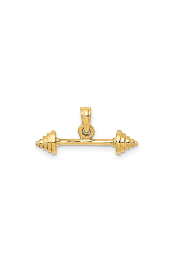 14k Yellow Gold Weightlifting Bar Pendant for Men and Women, Fitness Barbell Charm Symbolizing Strength and Dedication, Unisex Gym Jewelry for Athletes and Bodybuilders