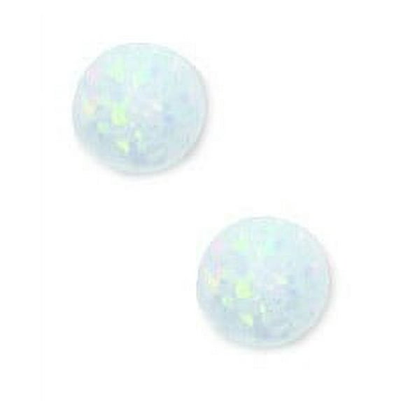 14k Yellow Gold White 6mm Round Simulated Opal Earrings