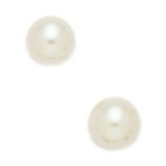 14k Yellow Gold White 7.5mm Round Freshwater Cultured Pearl Earrings