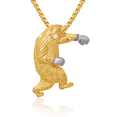 thumbnail image 1 of 14K Solid Two Tone Yellow White Gold Boxing Bear Floating Chain Slide Pendant Necklace Charm, 1 of 7