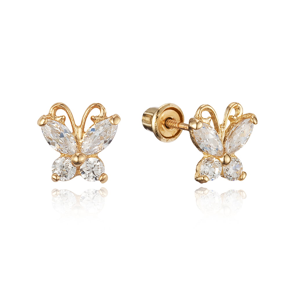 Children's 14 KT Yellow Gold Butterfly Earrings with Cubic Zirconia - Carbo  Jewelers