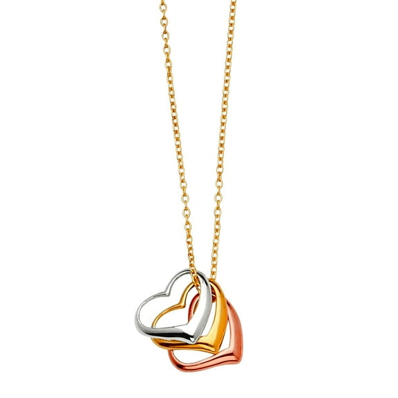 14k Yellow Gold White Gold and Rose Gold 3 Love Heart Light Chain Necklace Chain Necklace for Women and Men