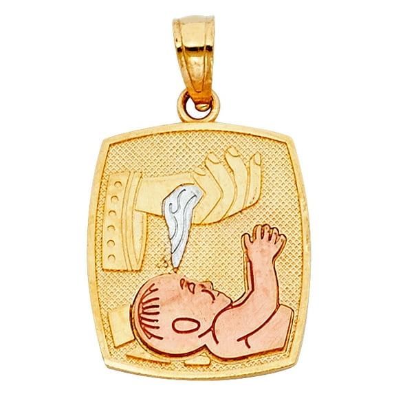 14k Yellow Gold White Gold and Rose Gold Baptism Pendant Necklace 15x18mm Pendant for Women