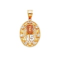 thumbnail image 1 of 14k Yellow Gold White Gold and Rose Gold Cubic Zirconia 15 Years Pendant Necklace 15x25mm Pendant for Women, 1 of 2