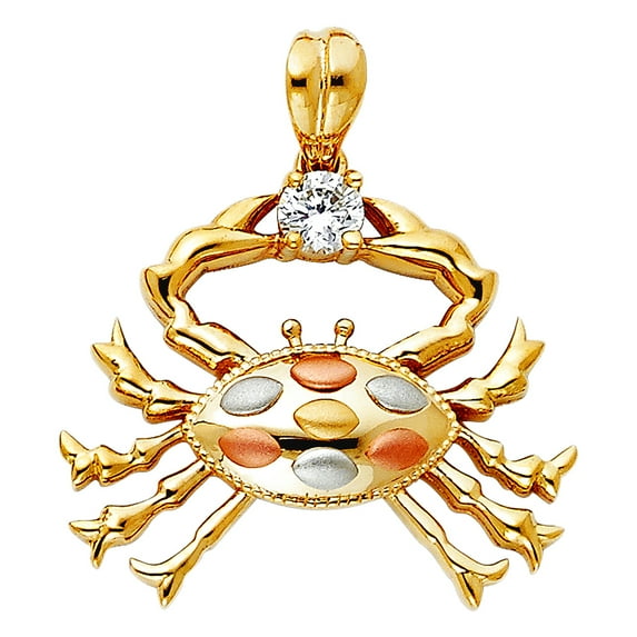 14k Yellow Gold White Gold and Rose Gold Cubic Zirconia Crab Pendant Necklace 25x22mm Pendant for Women