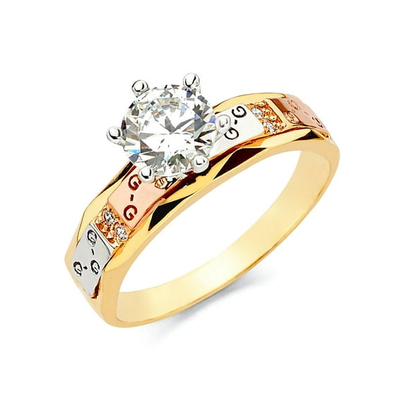 14k Yellow Gold White Gold and Rose Gold Cubic Zirconia Engagement Ring Size 7 Engagement Ring for Women