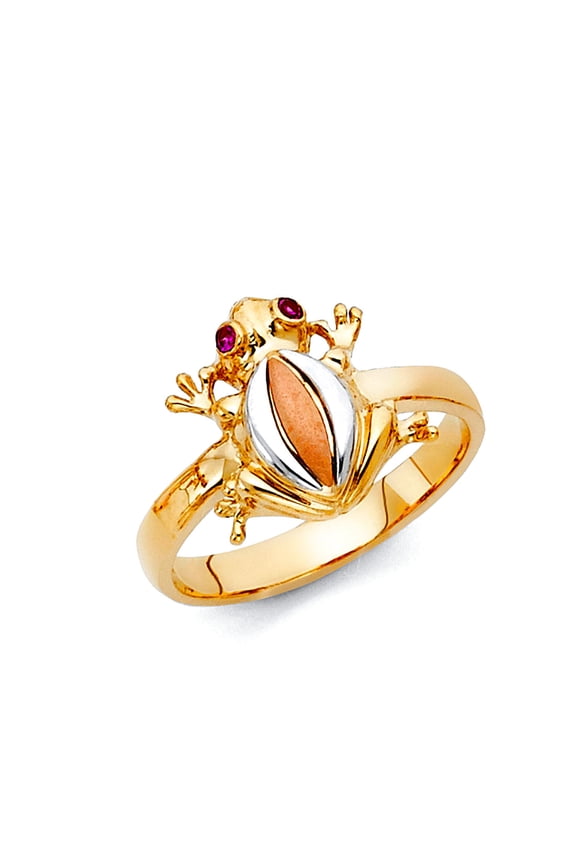 14k Yellow Gold White Gold and Rose Gold Cubic Zirconia Fancy Frog Ring Size 7 Ring for Women