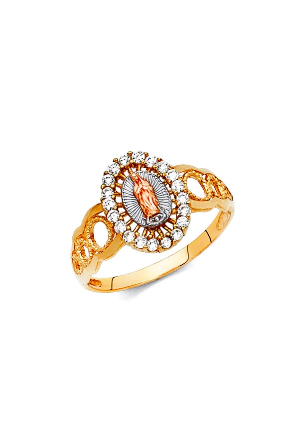 14k Yellow Gold White Gold and Rose Gold Cubic Zirconia Guadalupe Ring Size 7 Ring for Women