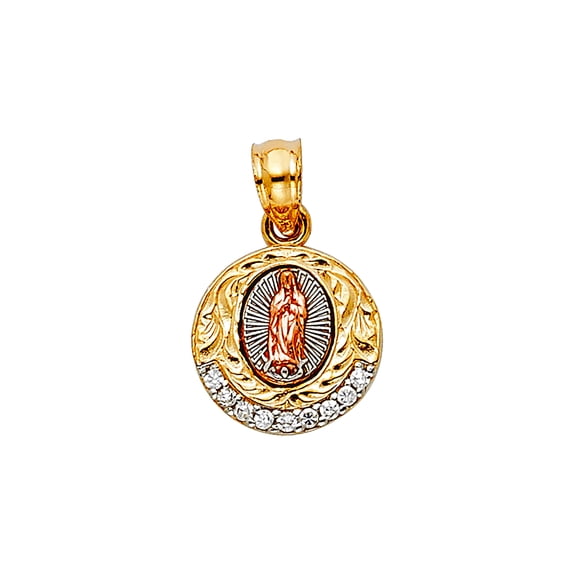 14k Yellow Gold White Gold and Rose Gold Cubic Zirconia Our Lady Of Guadalupe Pendant Necklace 12x16mm Pendant for Women