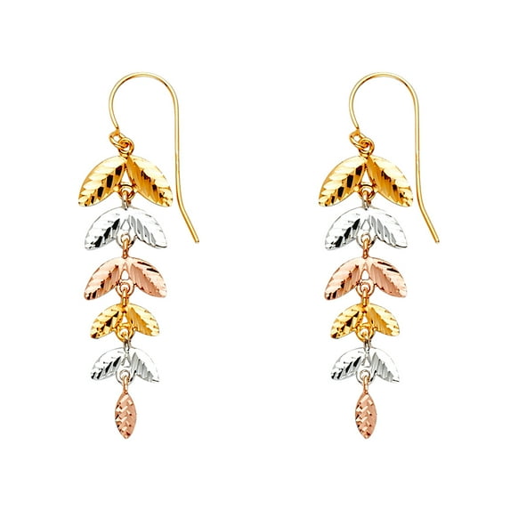 14k Yellow Gold White Gold and Rose Gold Dangling Earrings 10x40mm Stud Earring for Women