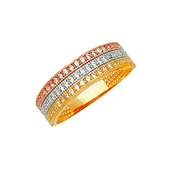 14k Yellow Gold White Gold and Rose Gold Fancy Cubic Zirconia Ring Size 7 Ring for Women - 3.0 Grams