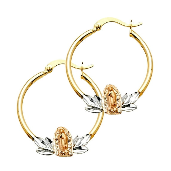 14k Yellow Gold White Gold and Rose Gold Guadalupe Hoop Earrings 23x23mm Hoop Earring for Women
